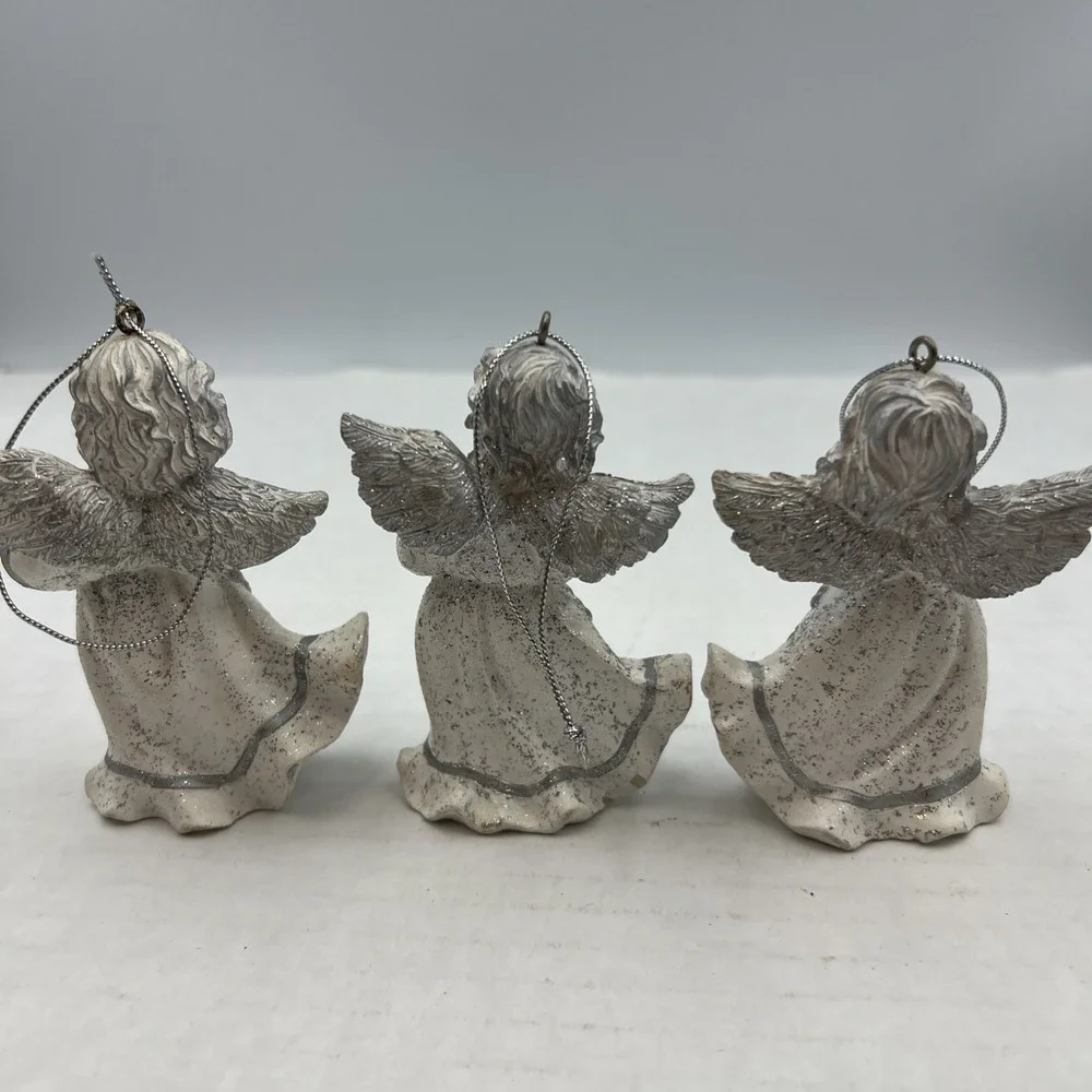 Homeco Silver and White ANGEL ORNAMENTS Set of 3 Home Interior 54037‎